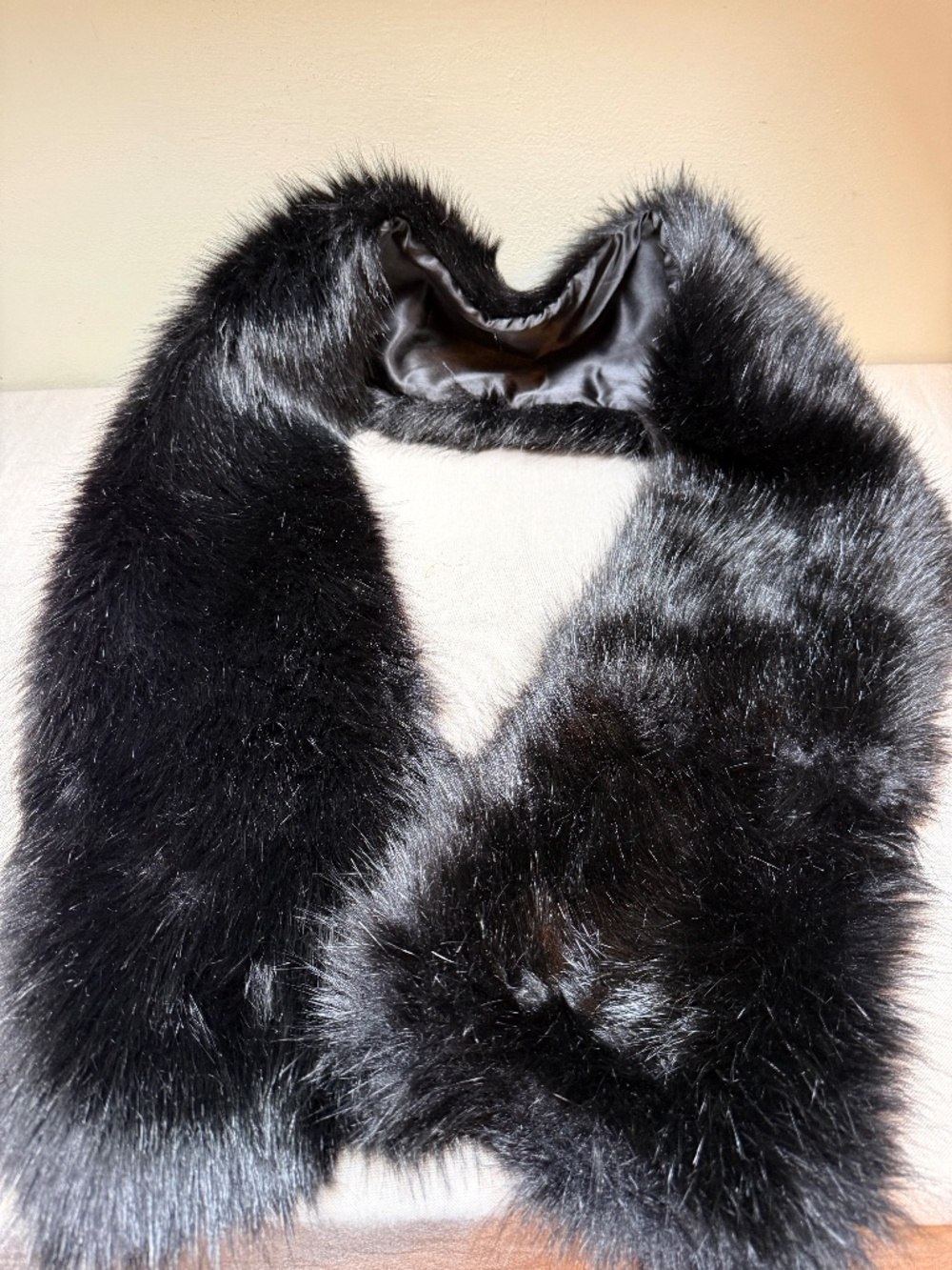 Akira Lined Black Faux Fur Wrap Shawl Scarf Stole